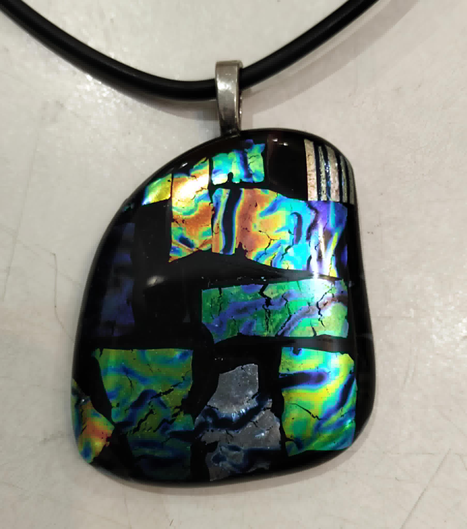 Dichroic Glass Green Blue Pendant – Handmade Jewellery by Ricardo Lawyer