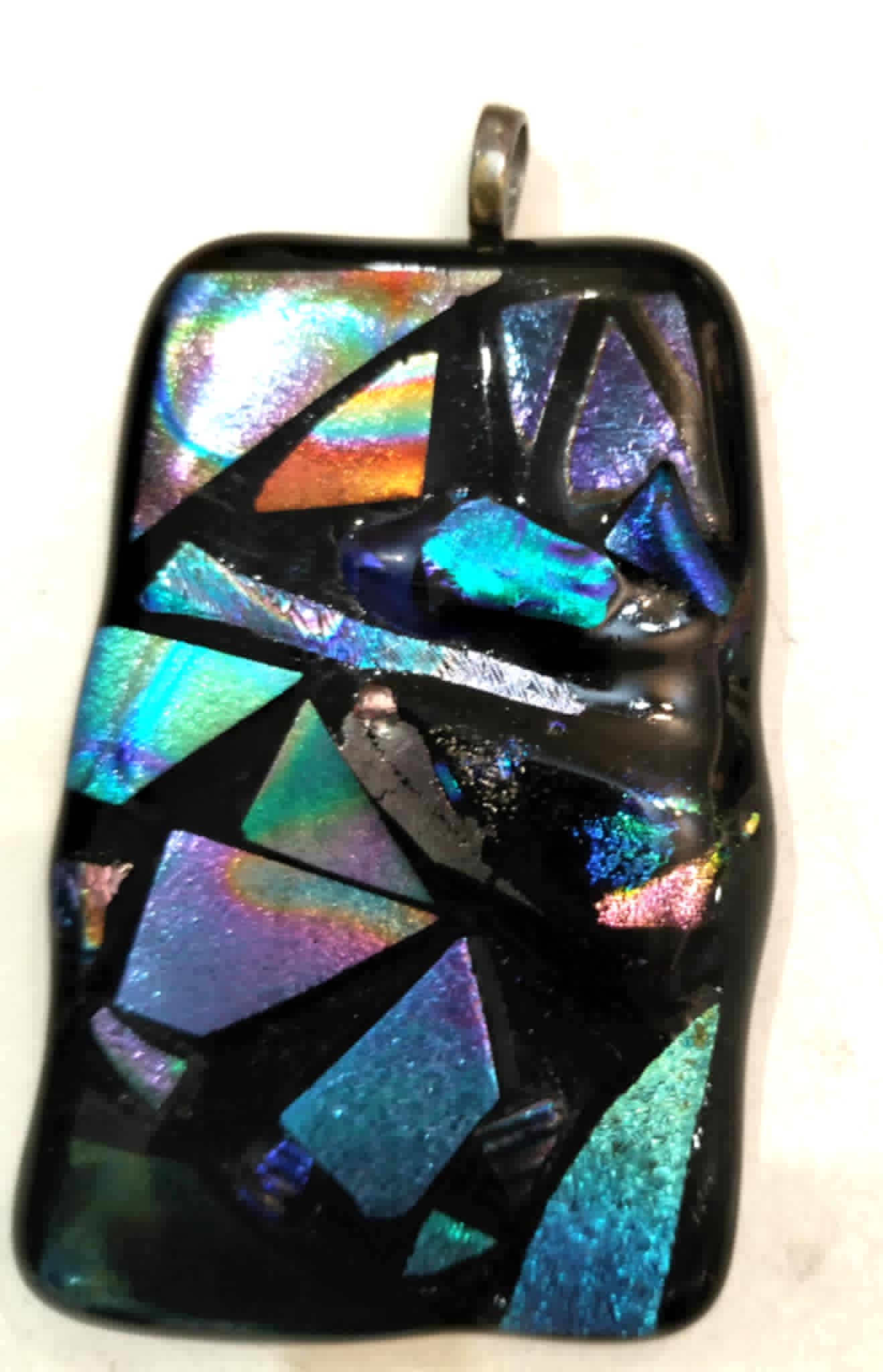 Iridescent Glass Large Pendant – Handcrafted Statement Jewellery by Ricardo Lawyer