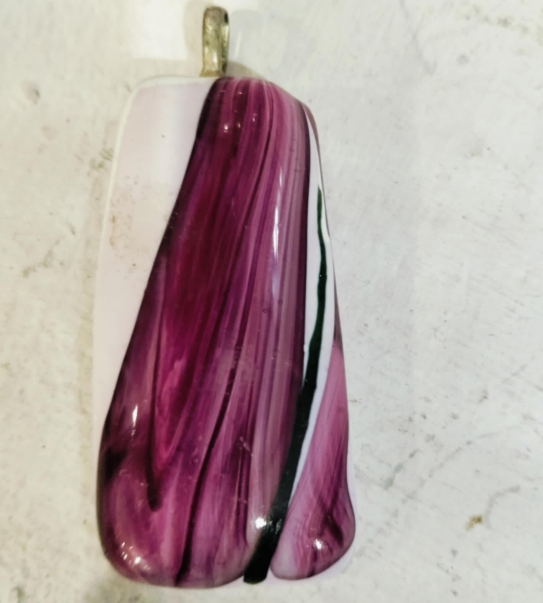 Mauve Strip on White Glass Pendant by Ricardo Lawyer | Handcrafted Glass Jewellery