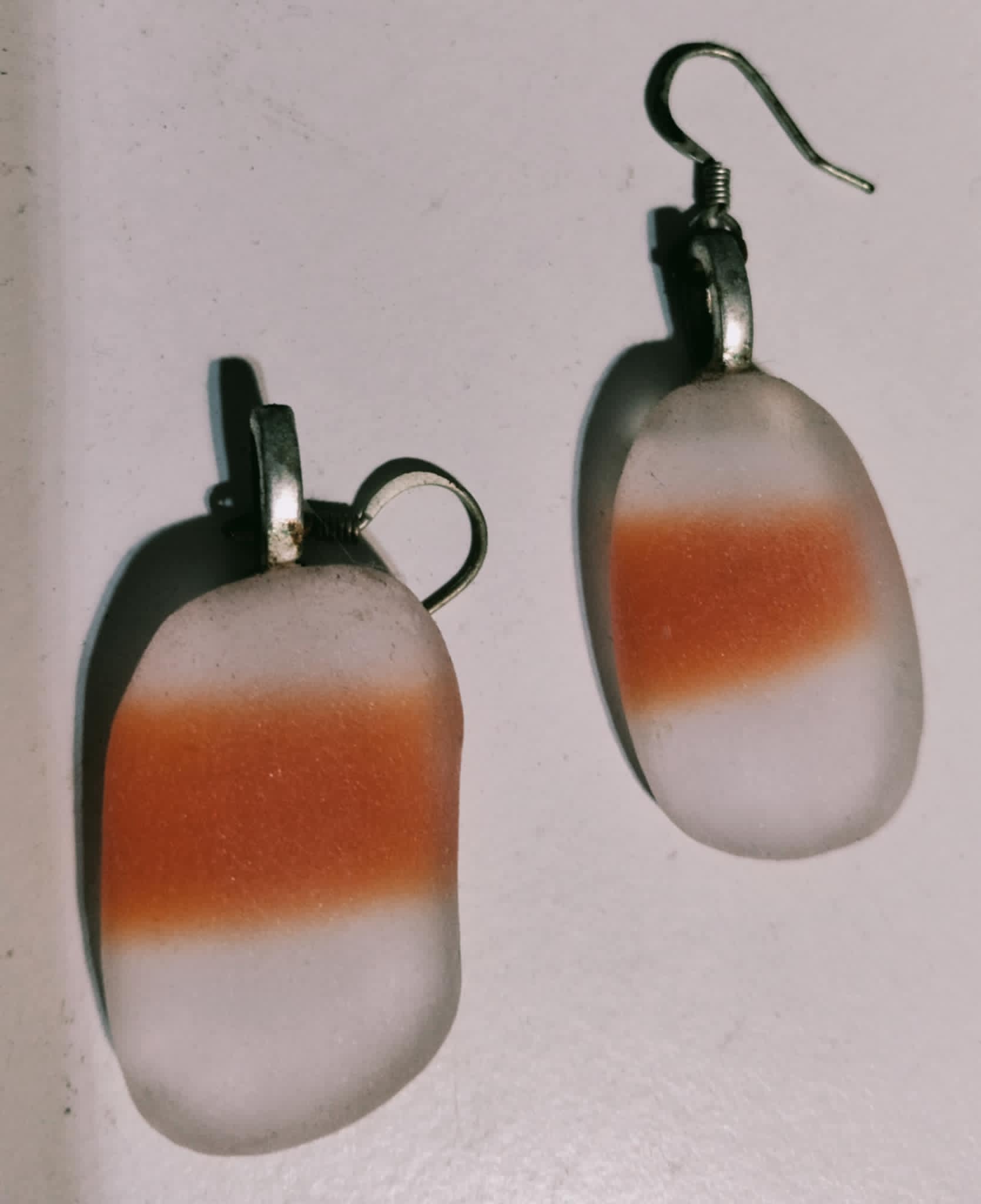 Orange & White Sandblasted Glass Earrings by Ricardo Lawyer | Handcrafted Jewellery